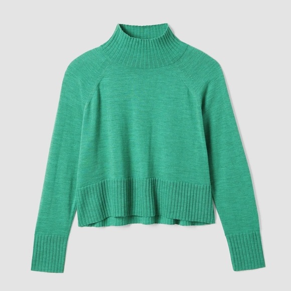 EILEEN FISHER Regenerative Wool Merino Jersey Turtleneck Top in Seaglass - Picture 5 of 11